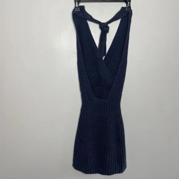 NICHOLAS Halter Dress Women XS Blue Knit Sweater Cotton Blend Mini - Picture 6 of 14